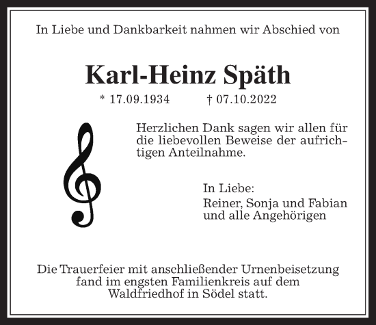 Traueranzeige von Karl-Heinz Späth von Wetterauer Zeitung