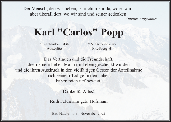 Traueranzeige von Karl Popp von Wetterauer Zeitung