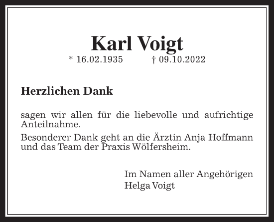 Traueranzeige von Karl Voigt von Wetterauer Zeitung