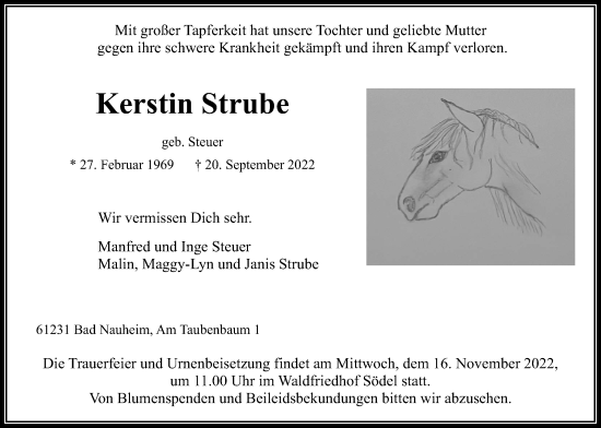 Traueranzeige von Kerstin Strube von Wetterauer Zeitung