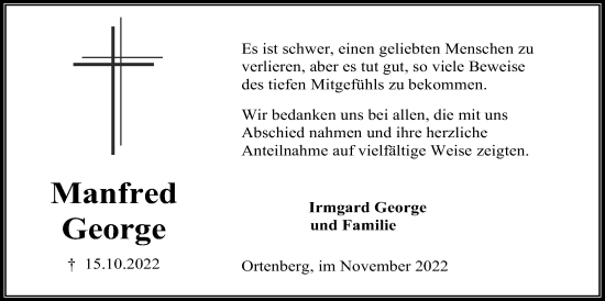 Traueranzeige von Manfred George von Kreis-Anzeiger