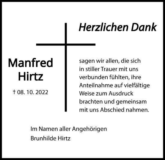 Traueranzeige von Manfred Hirtz von Giessener Allgemeine, Alsfelder Allgemeine