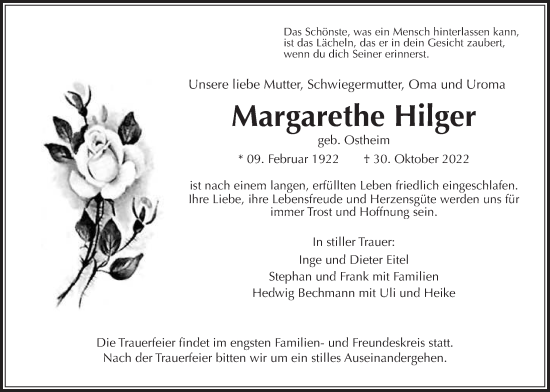 Traueranzeige von Margarethe Hilger von Wetterauer Zeitung