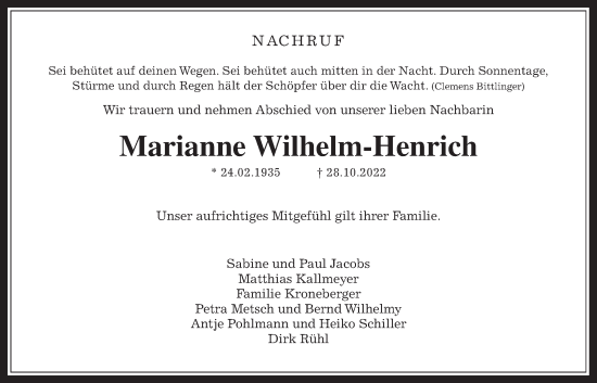 Traueranzeige von Marianne Wilhelm-Henrich von Bad Vilbel/Karben