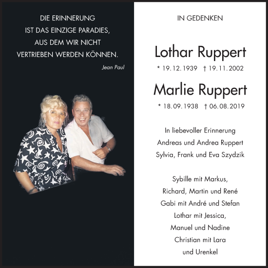 Traueranzeige von Marlie Ruppert von Bad Vilbel/Karben