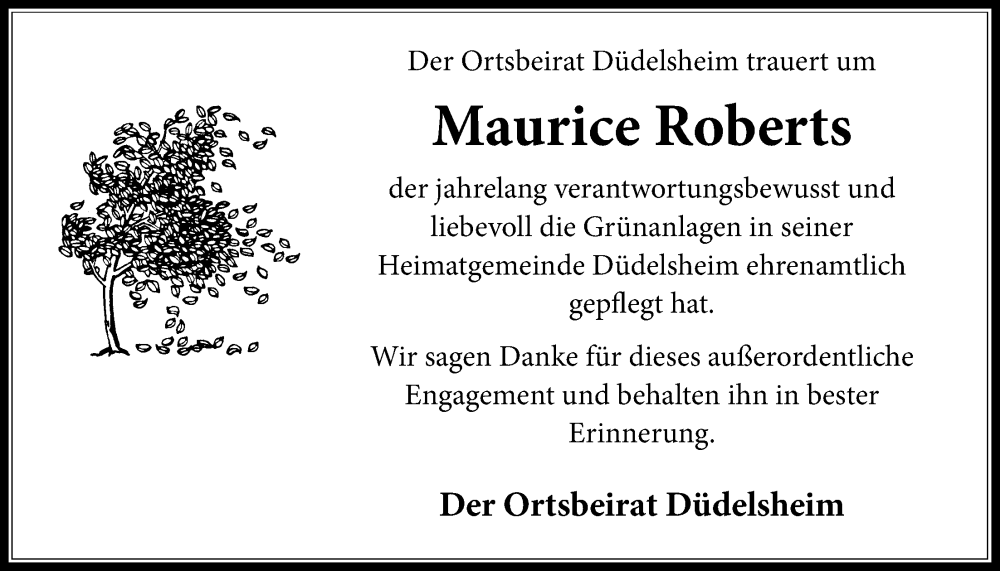  Traueranzeige für Maurice Roberts vom 26.11.2022 aus Kreis-Anzeiger