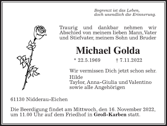 Traueranzeige von Michael Golda von Wetterauer Zeitung