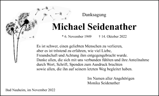 Traueranzeige von Michael Seidenather von Wetterauer Zeitung