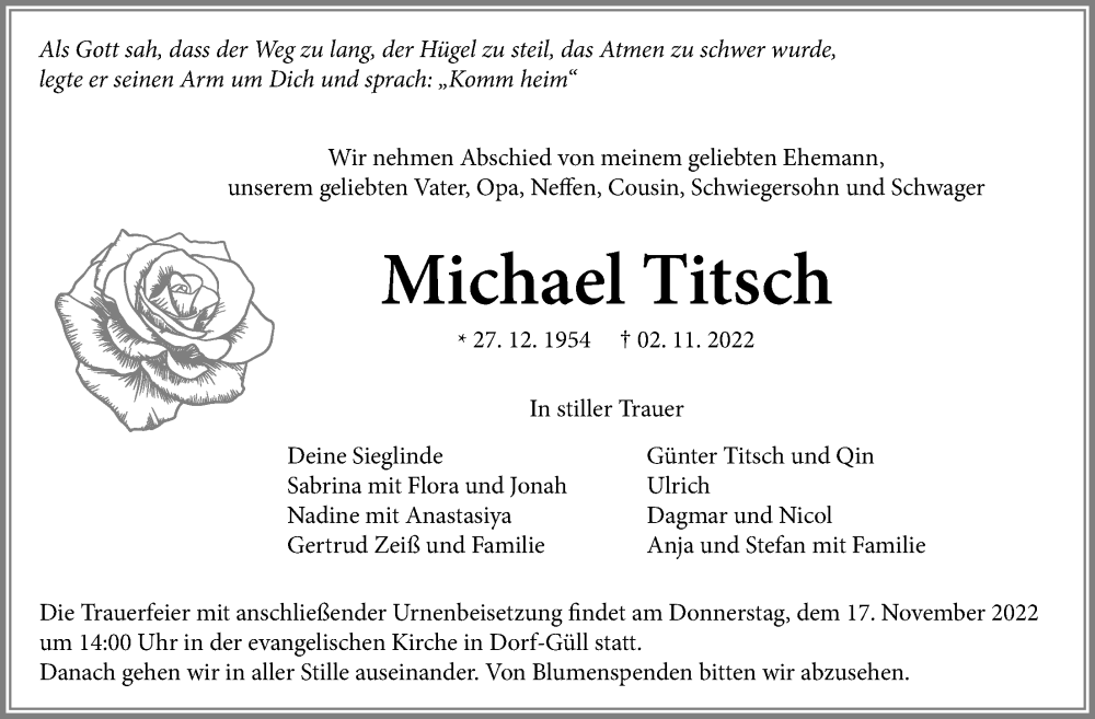  Traueranzeige für Michael Titsch vom 12.11.2022 aus Giessener Allgemeine, Alsfelder Allgemeine