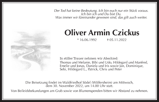 Traueranzeige von Oliver Armin Czickus von Wetterauer Zeitung