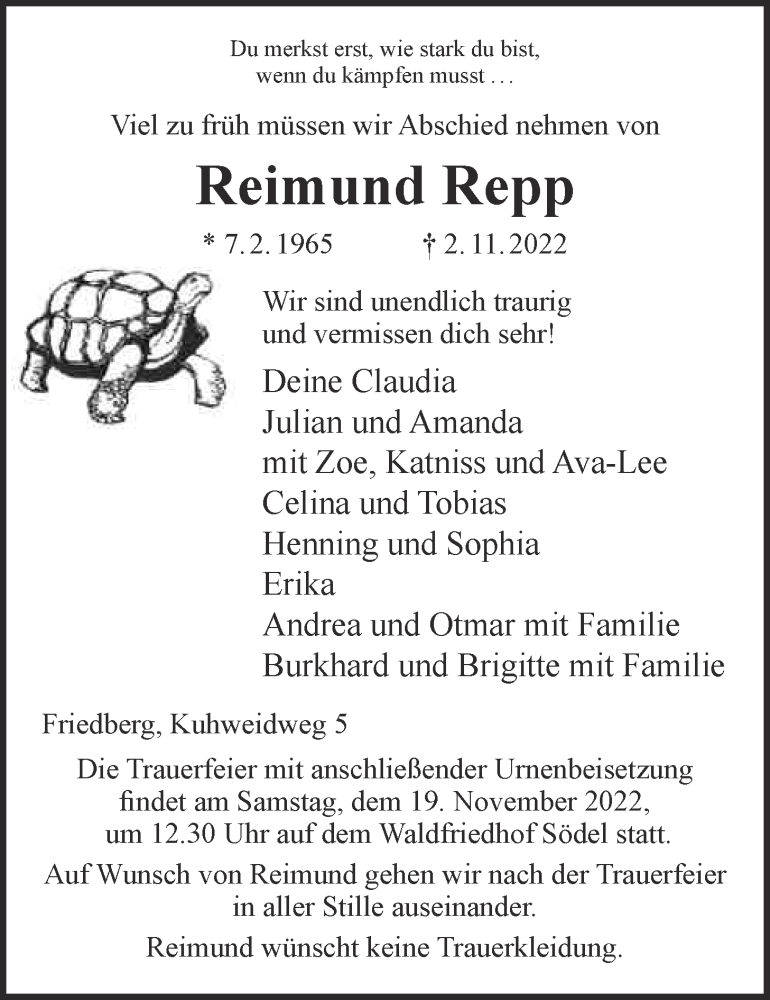  Traueranzeige für Reimund Repp vom 12.11.2022 aus Wetterauer Zeitung