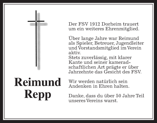 Traueranzeige von Reimund Repp von Wetterauer Zeitung