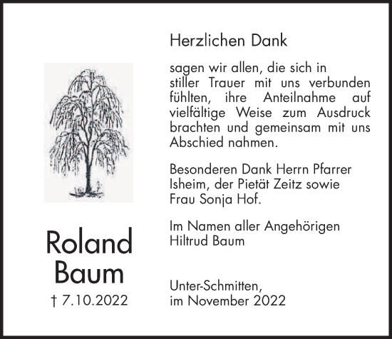 Traueranzeige von Roland Baum von Kreis-Anzeiger