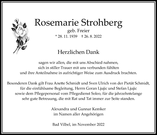 Traueranzeige von Rosemarie Strohberg von Bad Vilbel/Karben