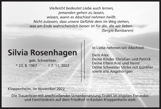 Traueranzeige von Silvia Rosenhagen von Bad Vilbel/Karben