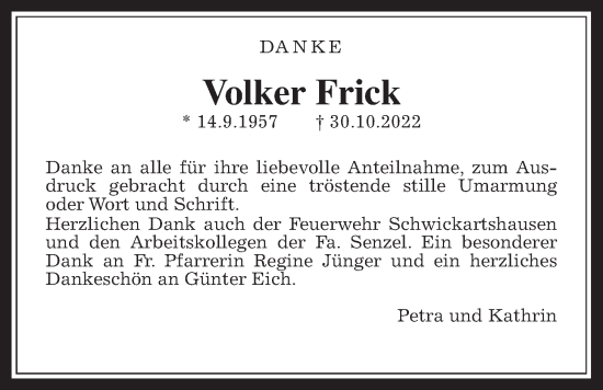 Traueranzeige von Volker Frick von Kreis-Anzeiger