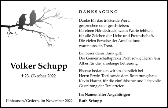 Traueranzeige von Volker Schupp von Kreis-Anzeiger