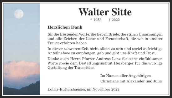 Traueranzeige von Walter Sitte von Giessener Allgemeine, Alsfelder Allgemeine, Giessener Anzeiger