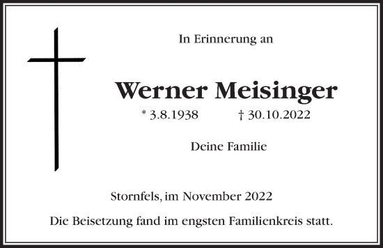 Traueranzeige von Werner Meisinger von Kreis-Anzeiger