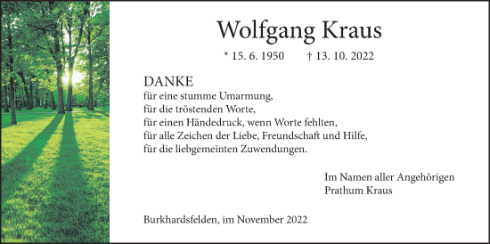 Traueranzeige von Wolfgang Kraus von Giessener Allgemeine, Alsfelder Allgemeine, Giessener Anzeiger