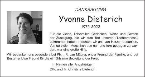 Traueranzeige von Yvonne Dieterich von Giessener Allgemeine, Alsfelder Allgemeine