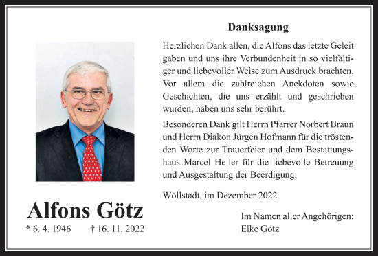 Traueranzeige von Alfons Götz von Wetterauer Zeitung