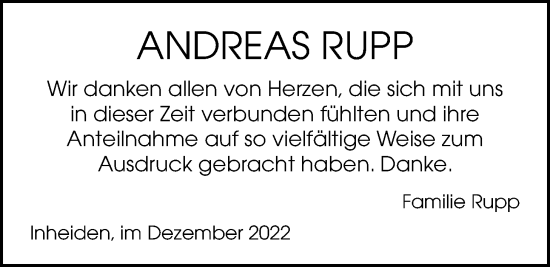 Traueranzeige von Andreas Rupp von Licher Wochenblatt