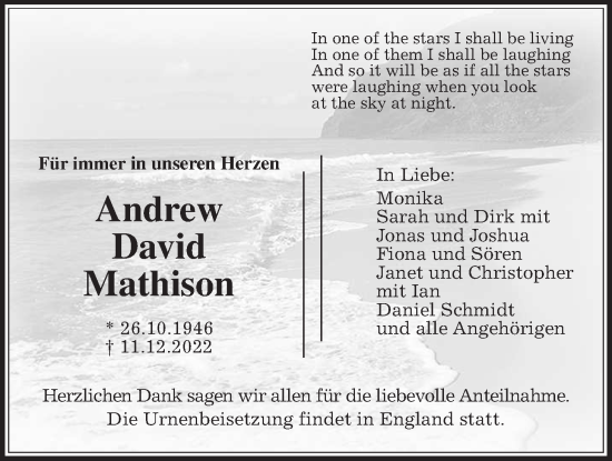 Traueranzeige von Andrew David Mathison von Wetterauer Zeitung