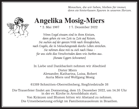 Traueranzeige von Angelika Mosig-Miers von Usinger Anzeiger