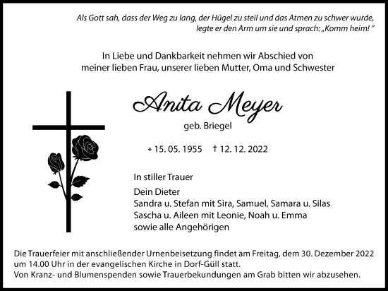 Traueranzeige von Anita Meyer von Pohlheimer Nachrichten