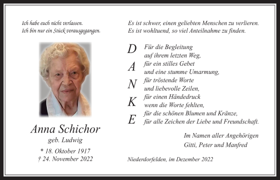 Traueranzeige von Anna Schichor von Bad Vilbel/Karben