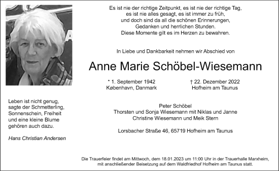 Traueranzeige von Anne Marie Schöbel-Wiesemann 