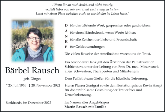 Traueranzeige von Bärbel Rausch von Kreis-Anzeiger