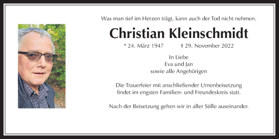 Traueranzeige von Christian Kleinschmidt von Usinger Anzeiger, 