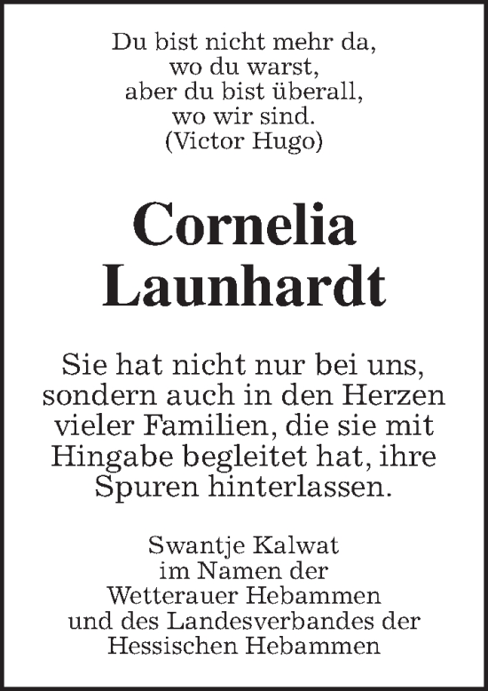Traueranzeige von Cornelia Launhardt von Wetterauer Zeitung