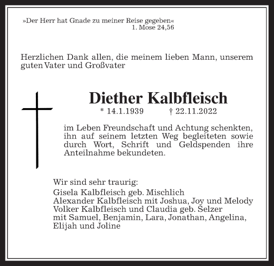 Traueranzeige von Diether Kalbfleisch von Bad Vilbel/Karben