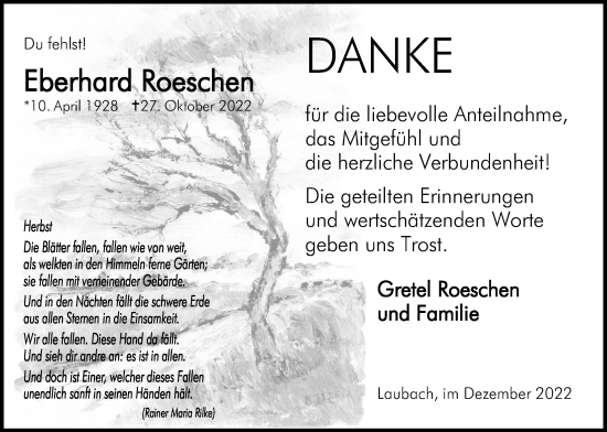 Traueranzeige von Eberhard Roeschen von Laubacher Anzeiger