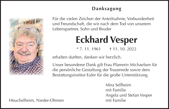 Traueranzeige von Eckhard Vesper von Giessener Anzeiger, Giessener Allgemeine, Alsfelder Allgemeine, Mücker Stimme