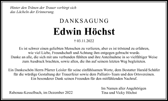 Traueranzeige von Edwin Höchst von Giessener Anzeiger, Giessener Allgemeine, Alsfelder Allgemeine