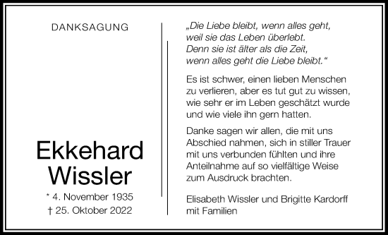 Traueranzeige von Ekkehard Wissler von Giessener Anzeiger