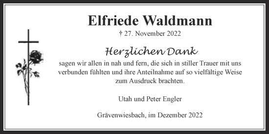 Traueranzeige von Elfriede Waldmann von Usinger Anzeiger