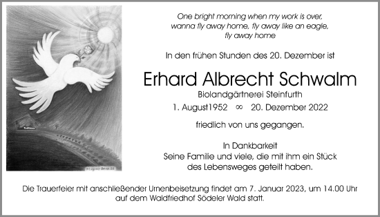 Traueranzeige von Erhard Albrecht Schwalm von Wetterauer Zeitung