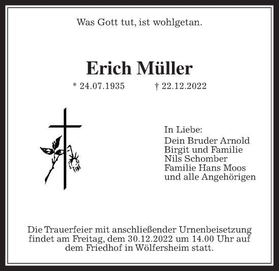 Traueranzeige von Erich Müller von Wetterauer Zeitung