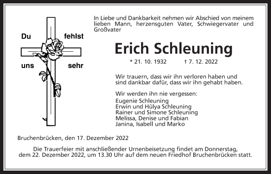 Traueranzeige von Erich Schleuning von Wetterauer Zeitung