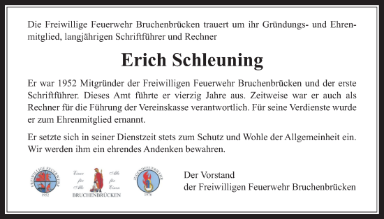 Traueranzeige von Erich Schleuning von Wetterauer Zeitung
