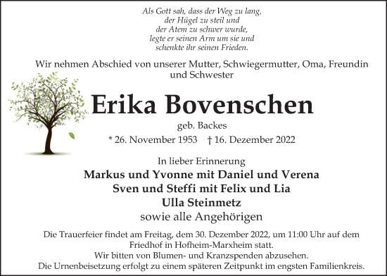Traueranzeige von Erika Bovenschen 