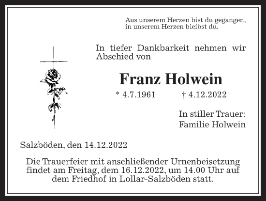 Traueranzeige von Franz Holwein von Giessener Allgemeine, Alsfelder Allgemeine
