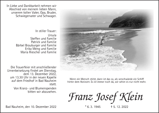 Traueranzeige von Franz Josef Klein von Wetterauer Zeitung