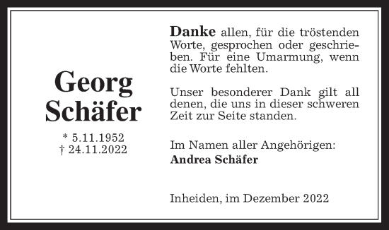 Traueranzeige von Georg Schäfer von Kreis-Anzeiger