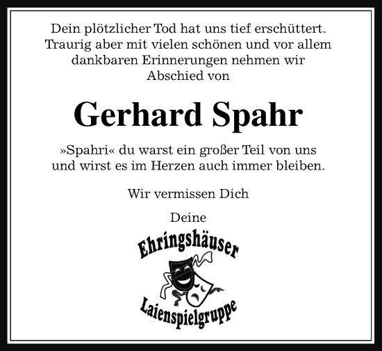 Traueranzeige von Gerhard Spahr von Alsfelder Allgemeine